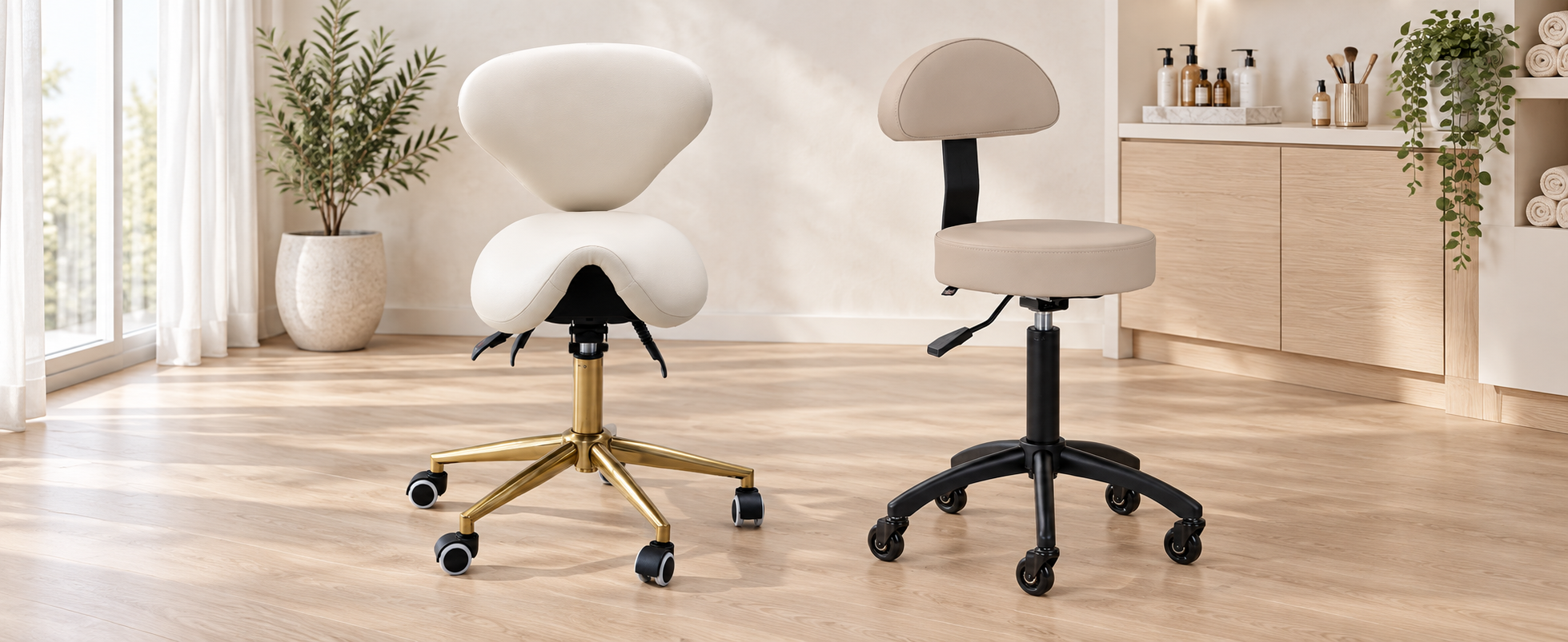 Kosmetické taburety SIMPLY IDEAL a Comfort Plus v moderním salonu