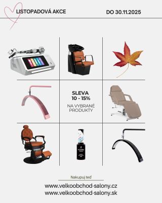 🍁 Listopadové akce jsou tady! 🍁 Pořiď si vybavení do salonu se slevou 10–15 % a posuň své služby na vyšší úroveň ✨ Platí...